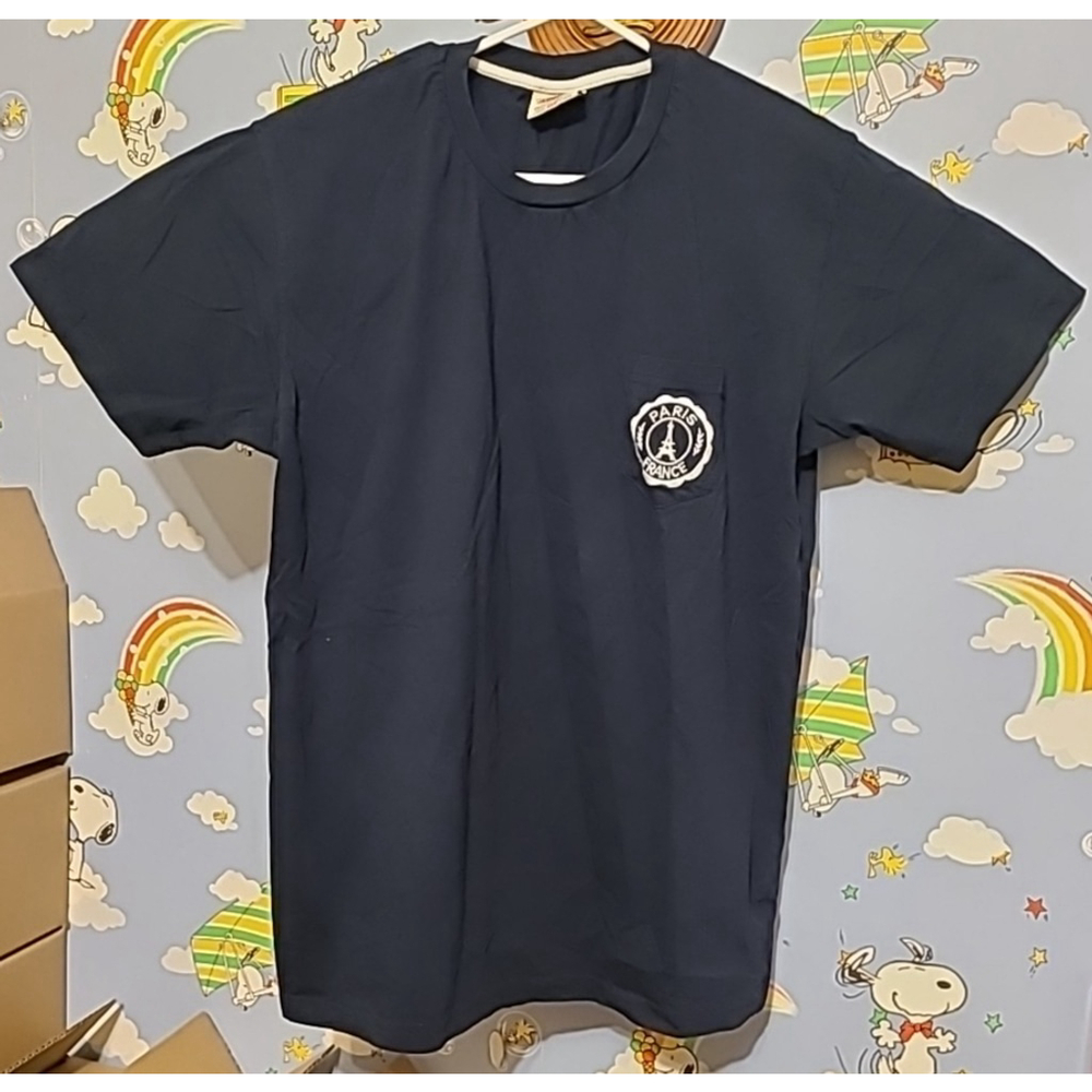 Designed In Paris France Authentique Navy Blue TShirt Front Pocket Men's Size XL
